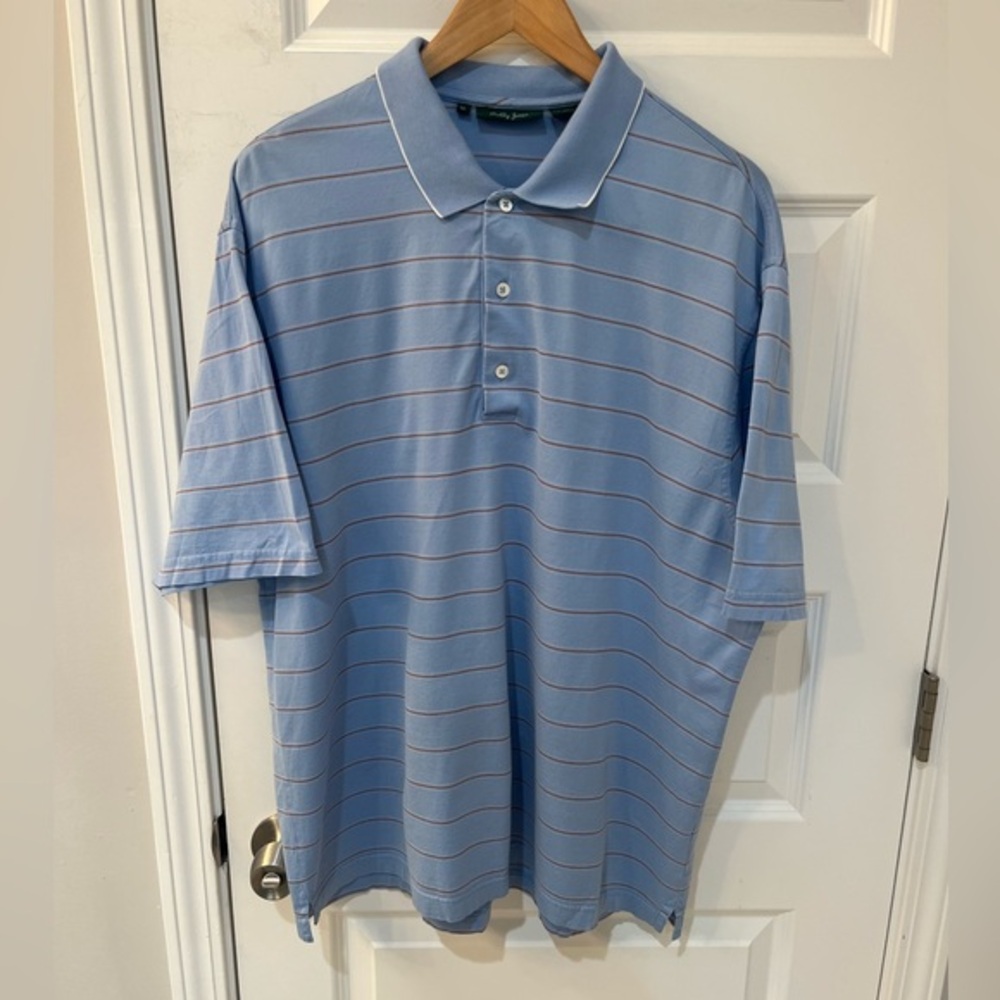 Bobby Jones Mens Polo Golf Shirt Blue Striped 100% Cotton Size XL Casual Outdoor